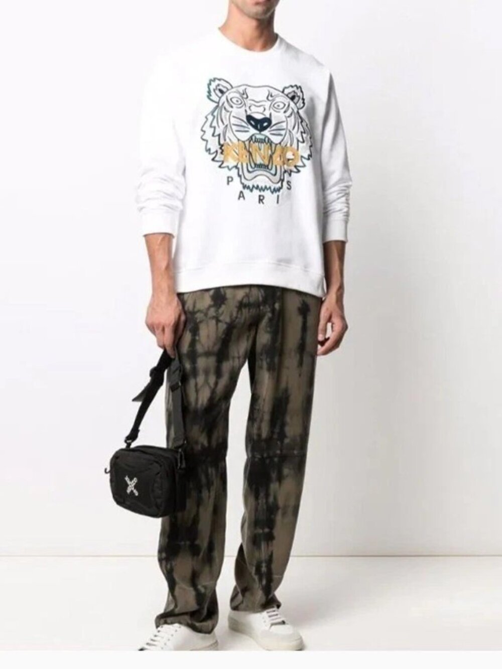 KENZO Men's White Tiger Graphic Crewneck Pullover Sweatshirt Embroidered Sz XL